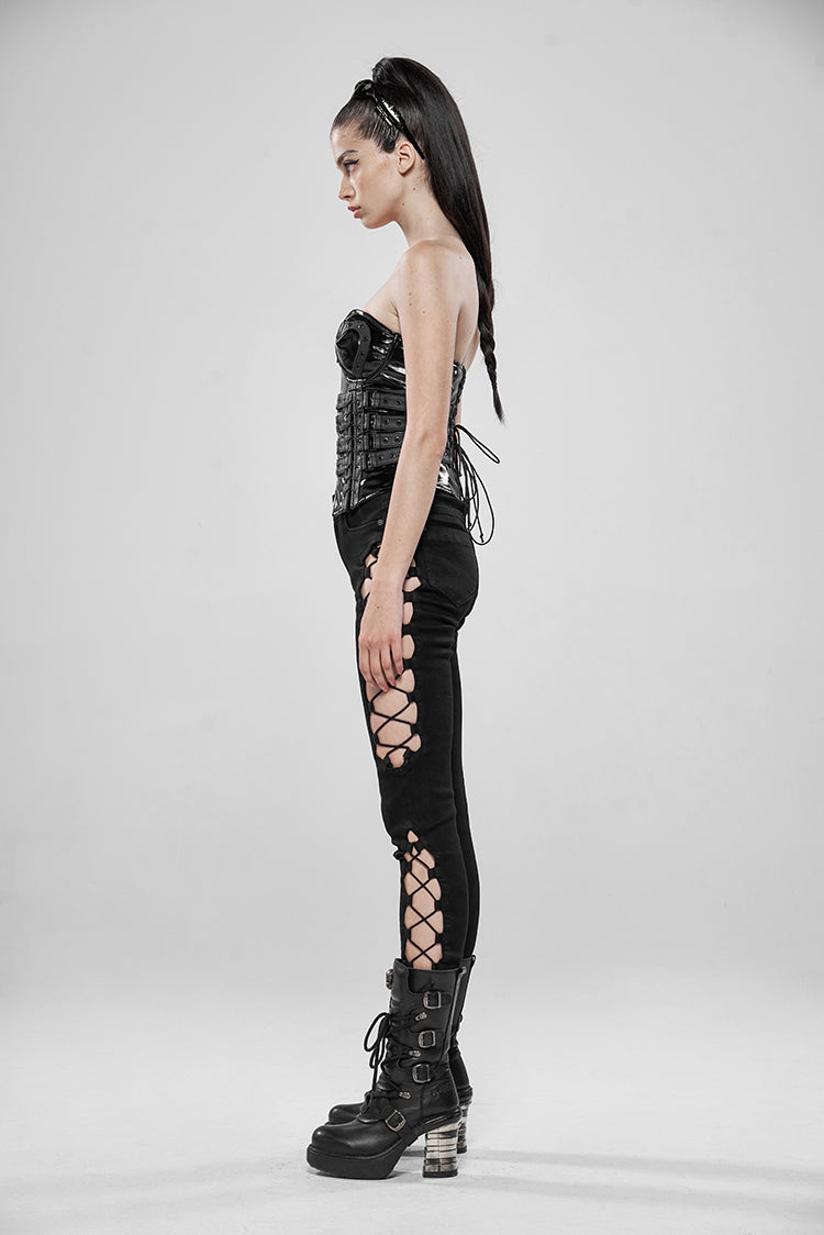 Women's Black Corset-Lace Skinny Jeans – XS–4XL