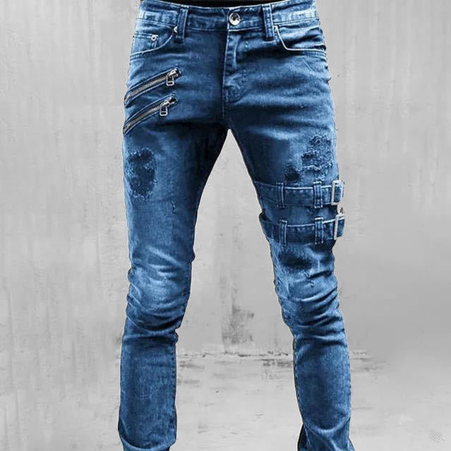 Men's Gothic Buckle Jeans – Black, Blue or Grey