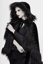 Black Gothic Faux Fur Trim Hooded Cloak