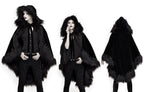 Black Gothic Faux Fur Trim Hooded Cloak