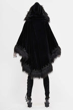 Black Gothic Faux Fur Trim Hooded Cloak