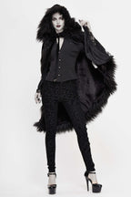 Black Gothic Faux Fur Trim Hooded Cloak