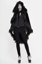 Black Gothic Faux Fur Trim Hooded Cloak