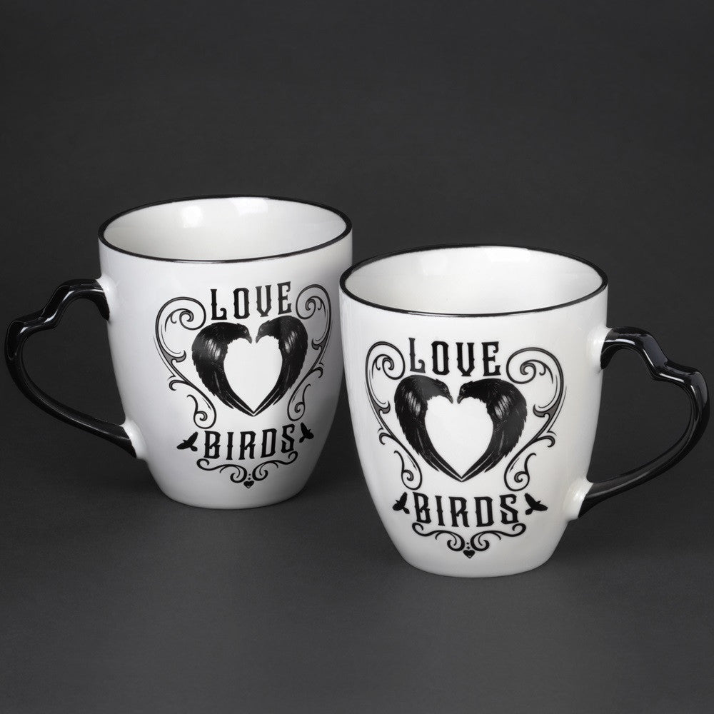 Raven Love Birds Mug Set – 2 × 12 oz