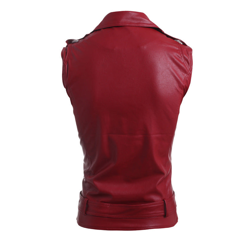Turn-Down Collar PU Leather Vest – S–XL