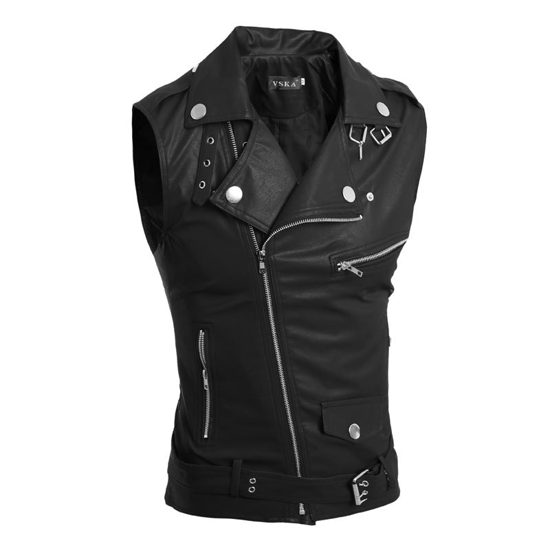 Turn-Down Collar PU Leather Vest – S–XL