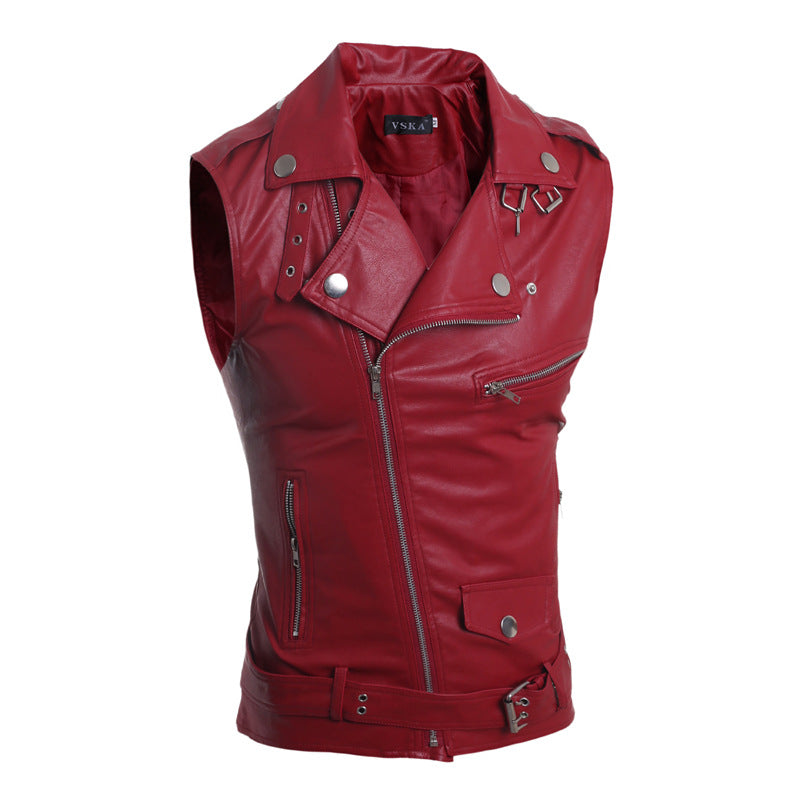 Turn-Down Collar PU Leather Vest