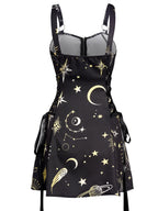 Women's Black Celestial Sun & Moon Lace-Up Mini Dress – S–XXL