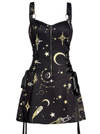Women's Black Celestial Sun & Moon Lace-Up Mini Dress – S–XXL