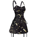 Women's Black Celestial Sun & Moon Lace-Up Mini Dress – S–XXL