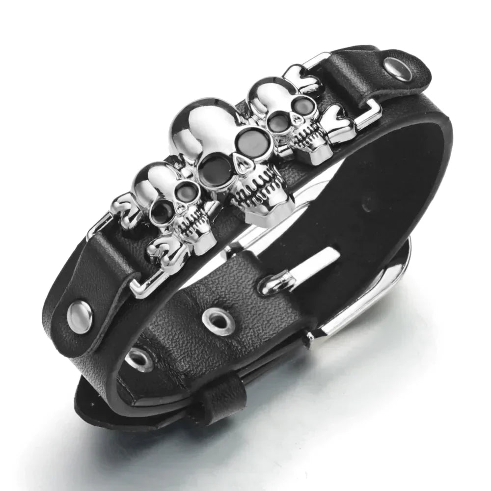 Gothic Skull PU Leather Belt Bracelet – 25.6cm