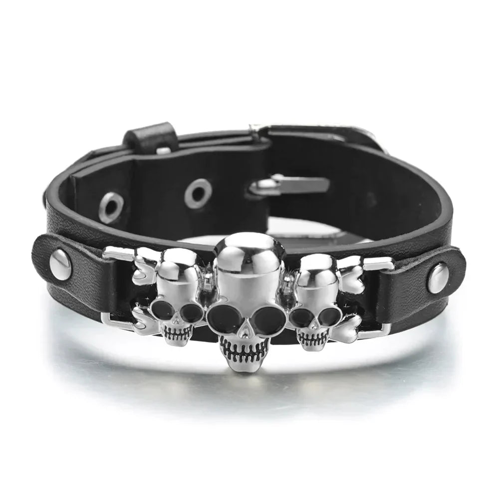 Gothic Skull PU Leather Belt Bracelet – 25.6cm