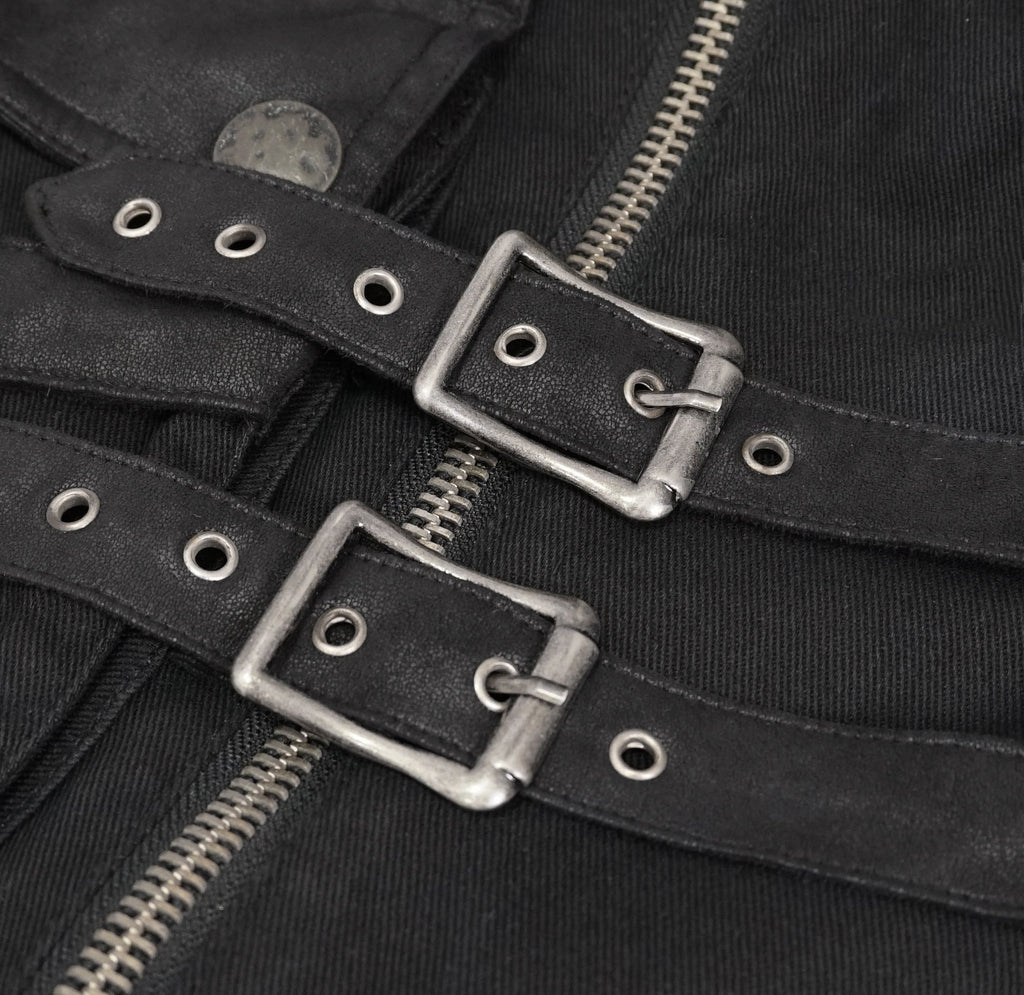 Men's Gothic Distressor Cargo Shorts with Buckle & Zip Details