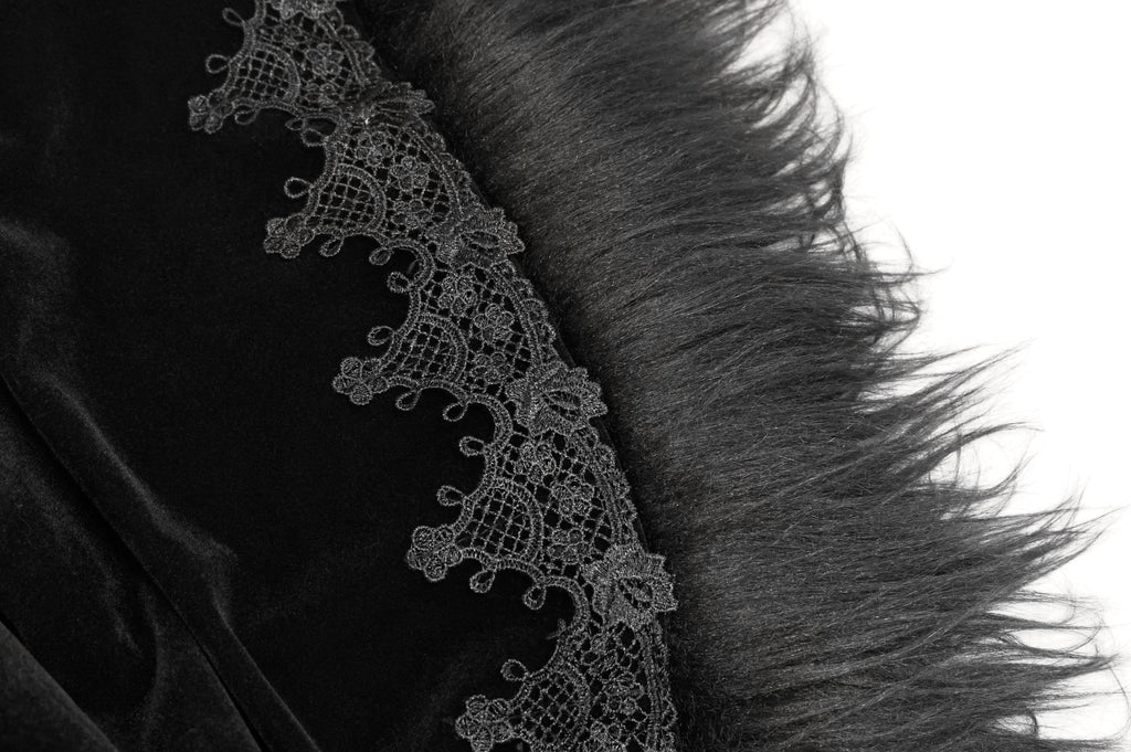 Black Gothic Faux Fur Trim Hooded Cloak
