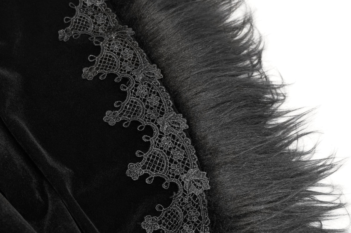 Black Gothic Faux Fur Trim Hooded Cloak