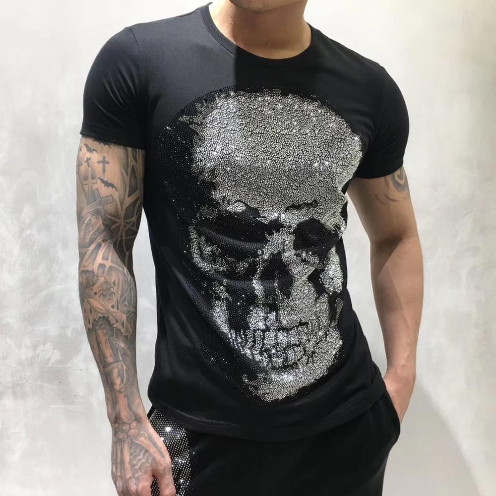 Men's Gothic Rhinestone Skull T-Shirt – Cotton