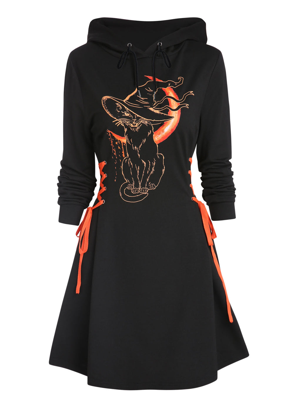 Women's Hollow-Out Hooded Dress – Black
