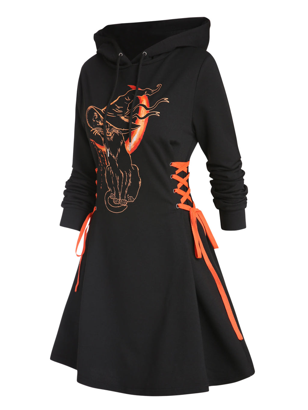 Women's Hollow-Out Hooded Dress – Black