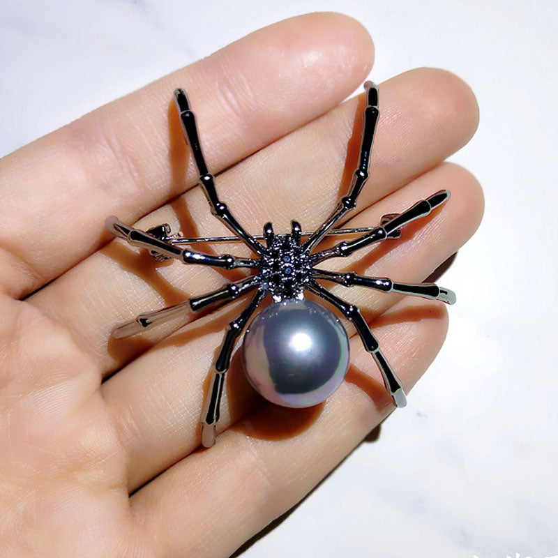 Gothic Spider Brooch – Black & White