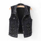 Women's Black Denim Vest – Sizes S–4XL