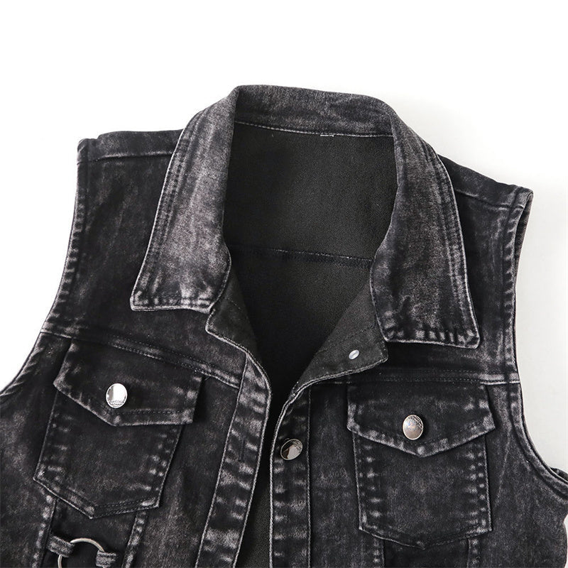 Women's Black Denim Vest – Sizes S–4XL
