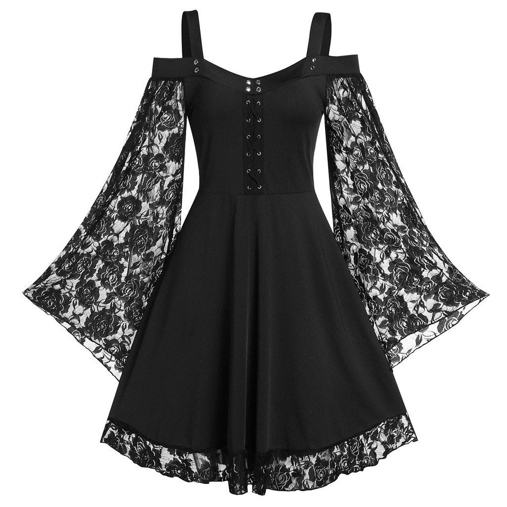 Women's Long Sleeve Gothic Dress – Black or Red, S–4XL