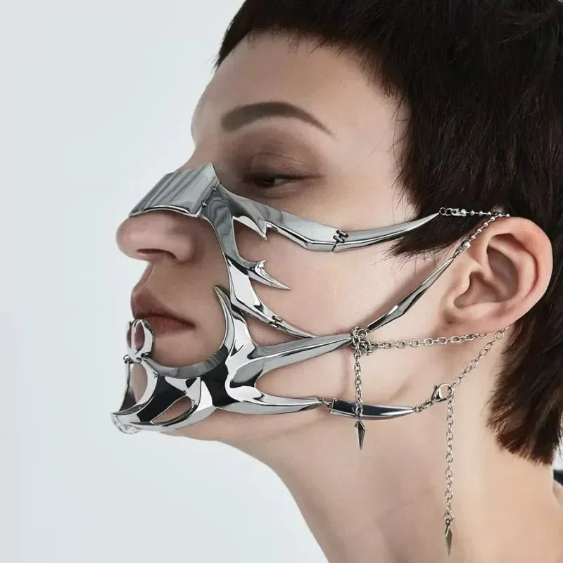 Gothic Cyberpunk Hollow Metal Mask – Silver