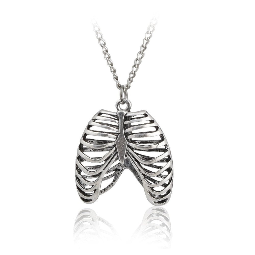Gothic Anatomical Rib Cage Necklace – Skeleton Pendant