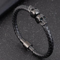 Men's Gothic Braided Leather Skull Bracelet – 19 & 21cm