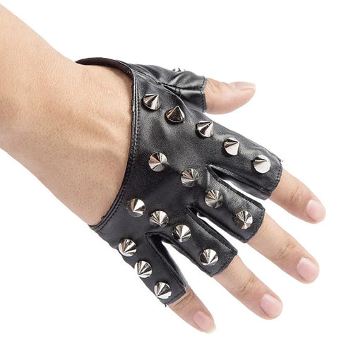 Black Gothic Rivet Fingerless Gloves – Faux Leather