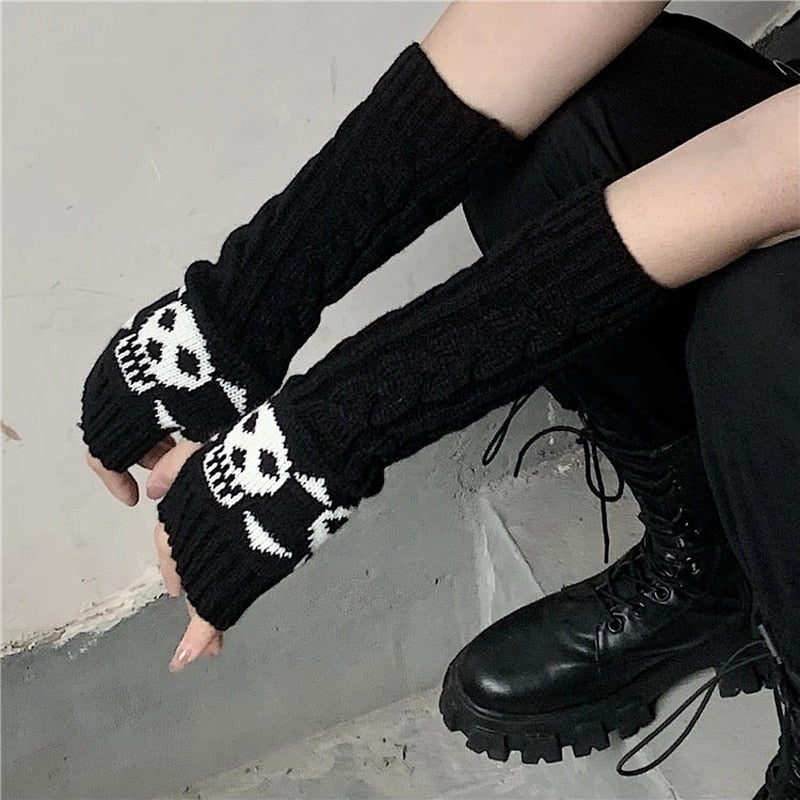 Gothic Fingerless Skull Gloves