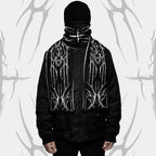 Black Gothic Striped Knit Scarf with Tassels – 180cm