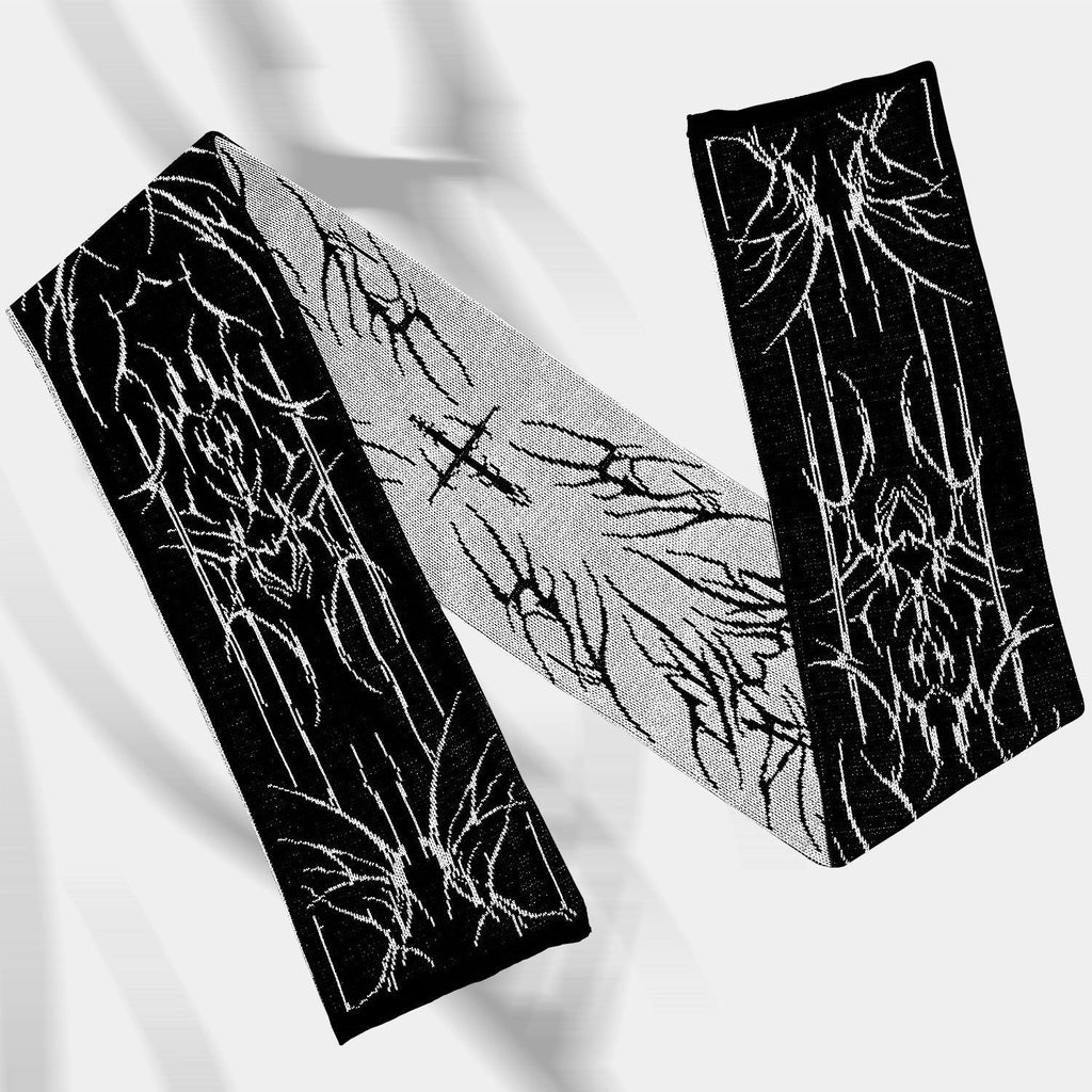 Black Gothic Striped Knit Scarf with Tassels – 180cm