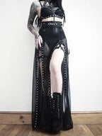 Women's Black Gothic Mesh Side-Slit Skirt