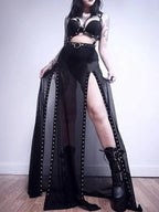 Women's Black Gothic Mesh Side-Slit Skirt