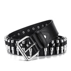 Black Gothic Bullet-Style PU Leather Belt – 105cm
