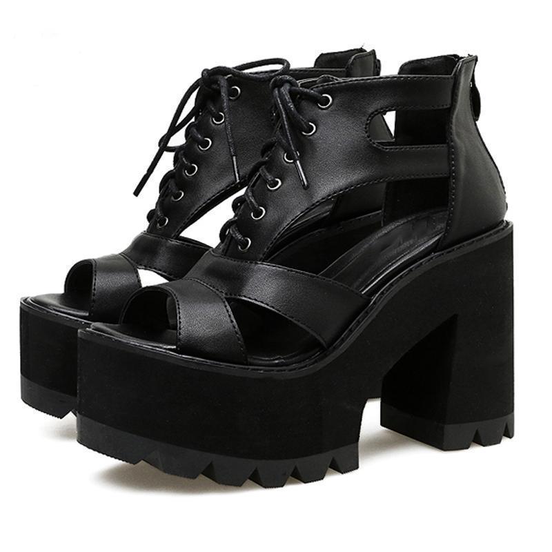 Women's Gothic PU Platform Sandals – US 4–7.5