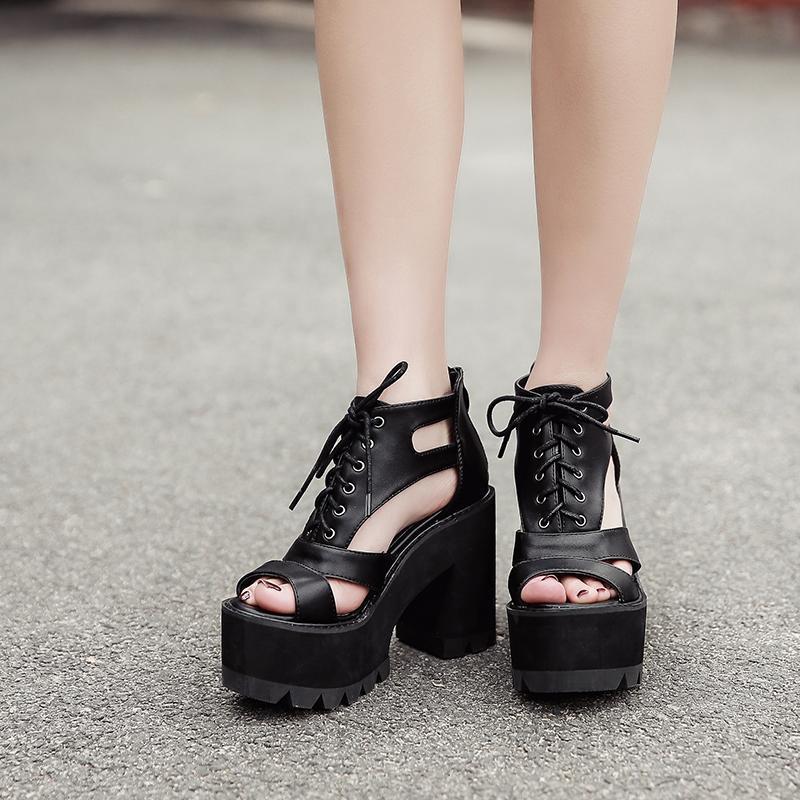 Women's Gothic PU Platform Sandals – US 4–7.5