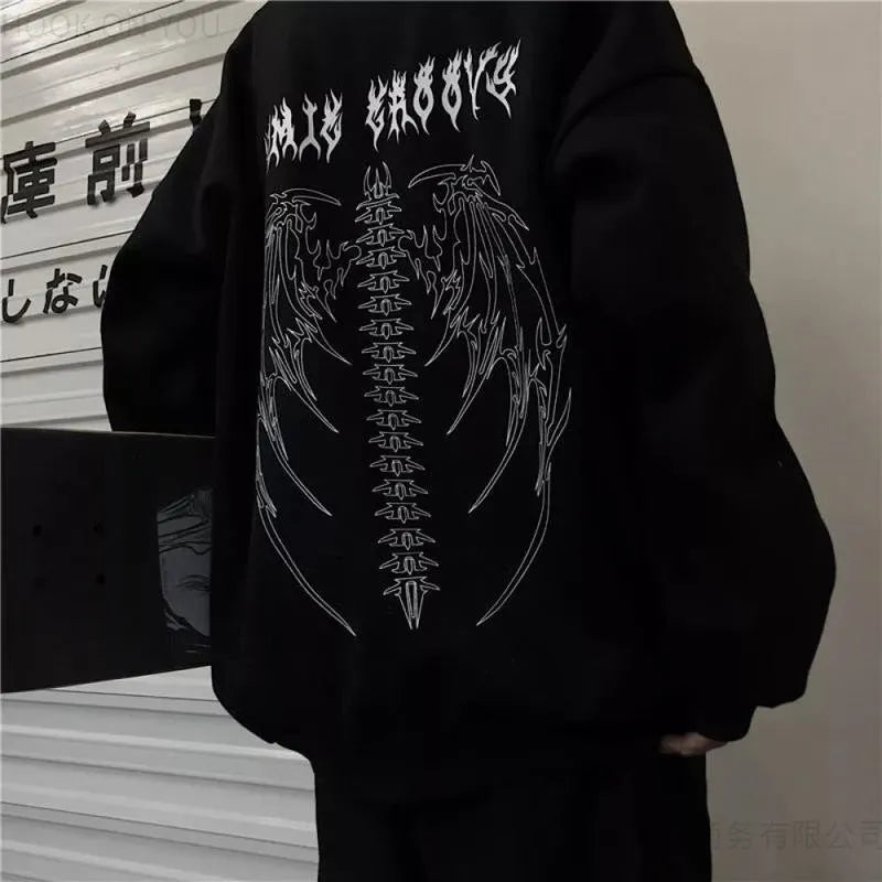 Retro Printed Plush Gothic Pullover