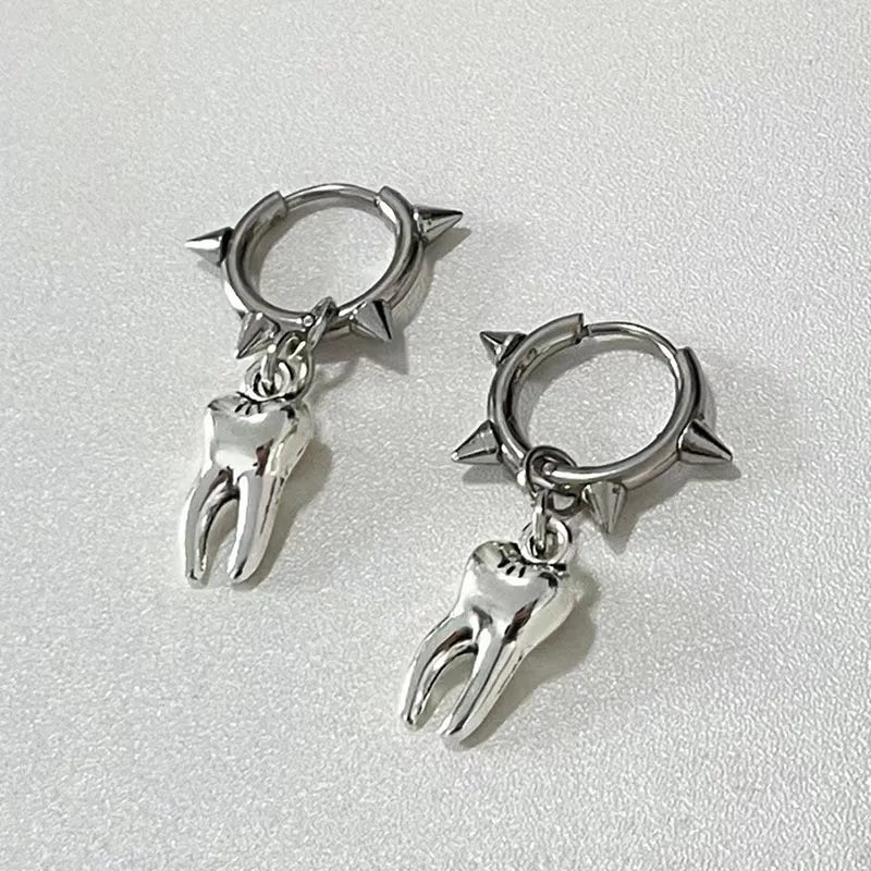 Gothic Tooth Stud Earrings – Iron Alloy