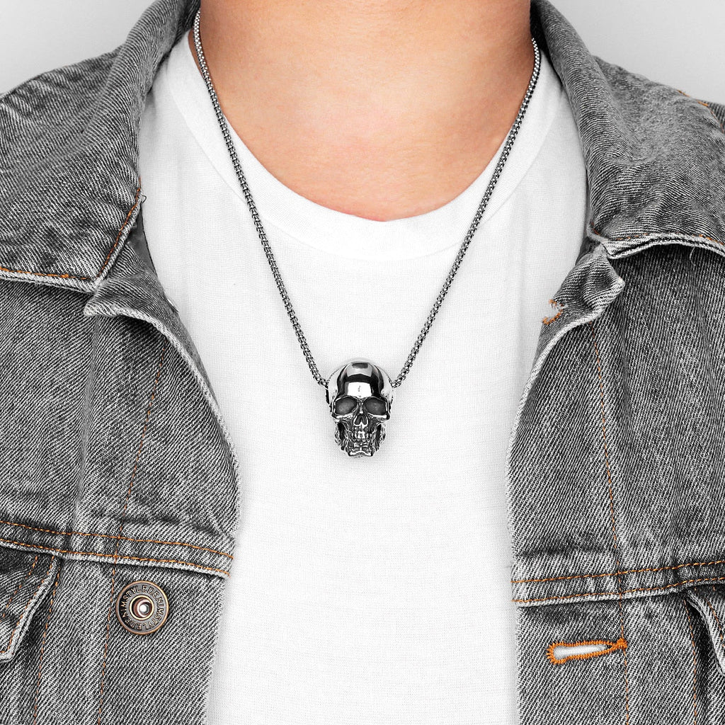 Men's Gothic Skull Pendant Necklace – Stainless Steel