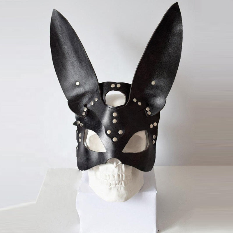 Black Punk Bunny Faux Leather Mask