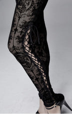 Women's Gothic Lace Cameo Leggings – Black & Nude, XS–3XL