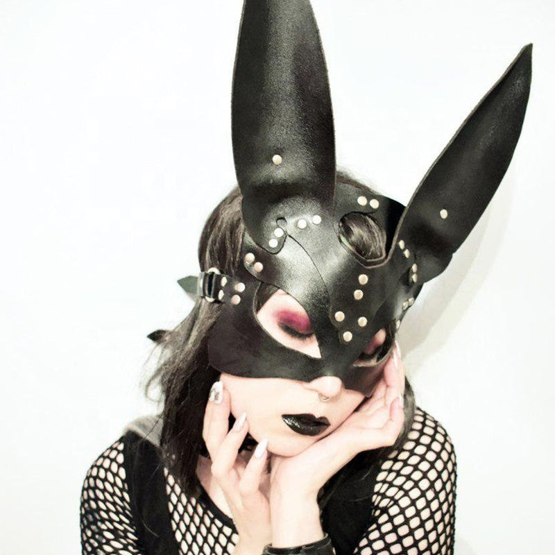 Black Punk Bunny Faux Leather Mask
