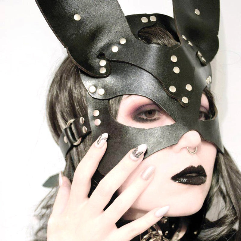 Black Punk Bunny Faux Leather Mask