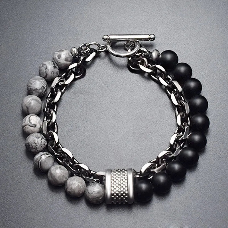 Gothic Beaded Chain Bracelet – Stainless Steel, 21cm