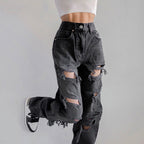 Women's Ripped Gothic Jeans – Black & Brown, S–XL