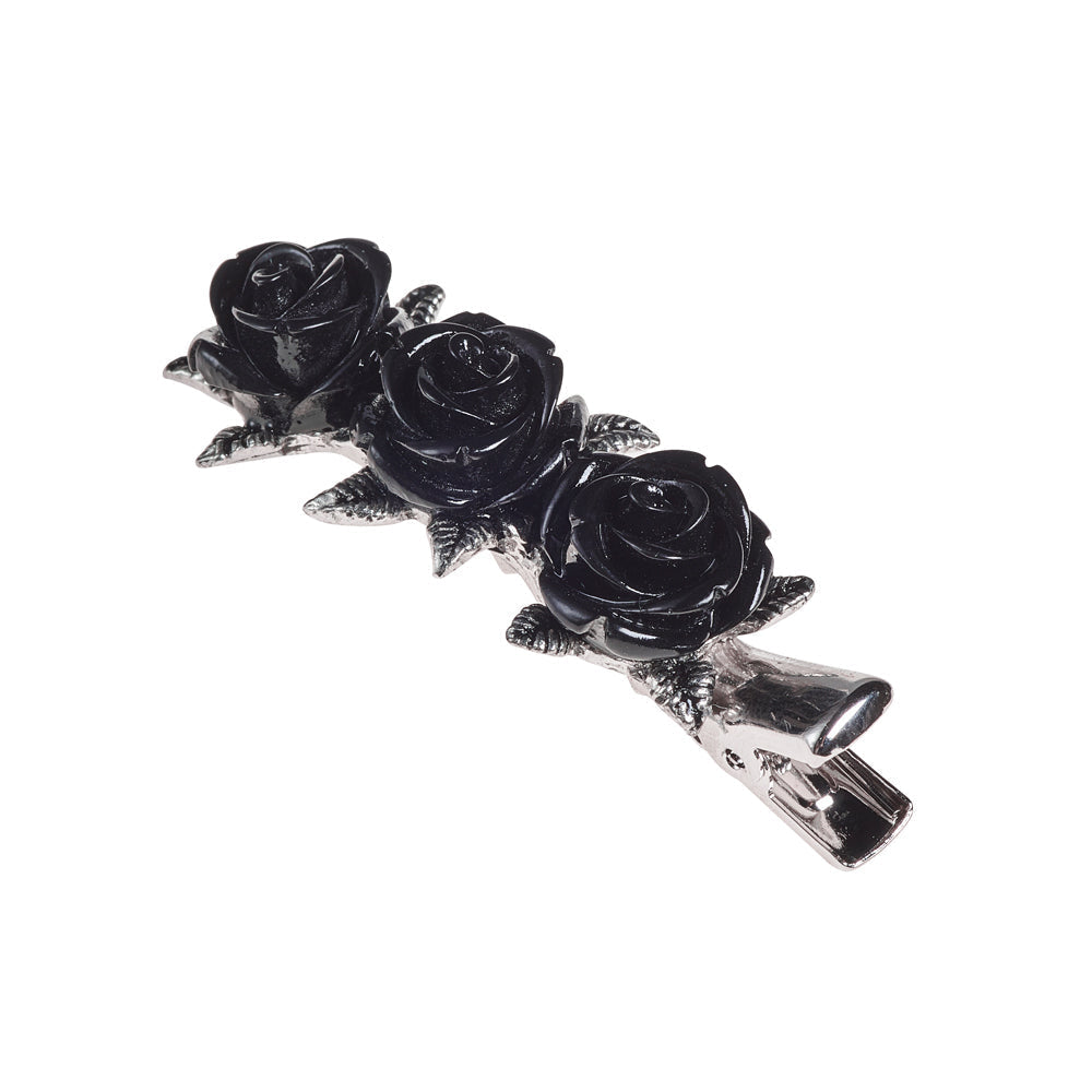 Wild Black Rose Pewter Hair Slide