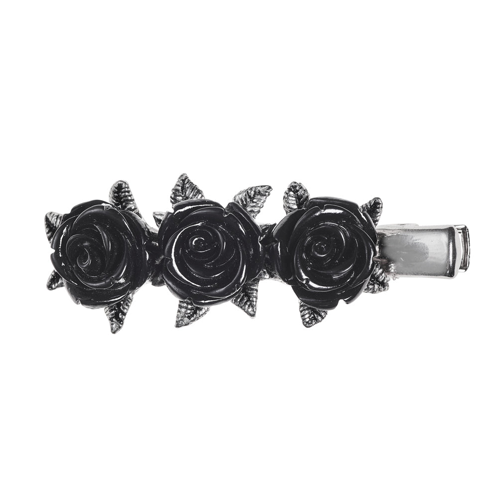 Wild Black Rose Pewter Hair Slide
