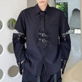 Men's Black Gothic Techwear Patchwork Shirt – Short Sleeve